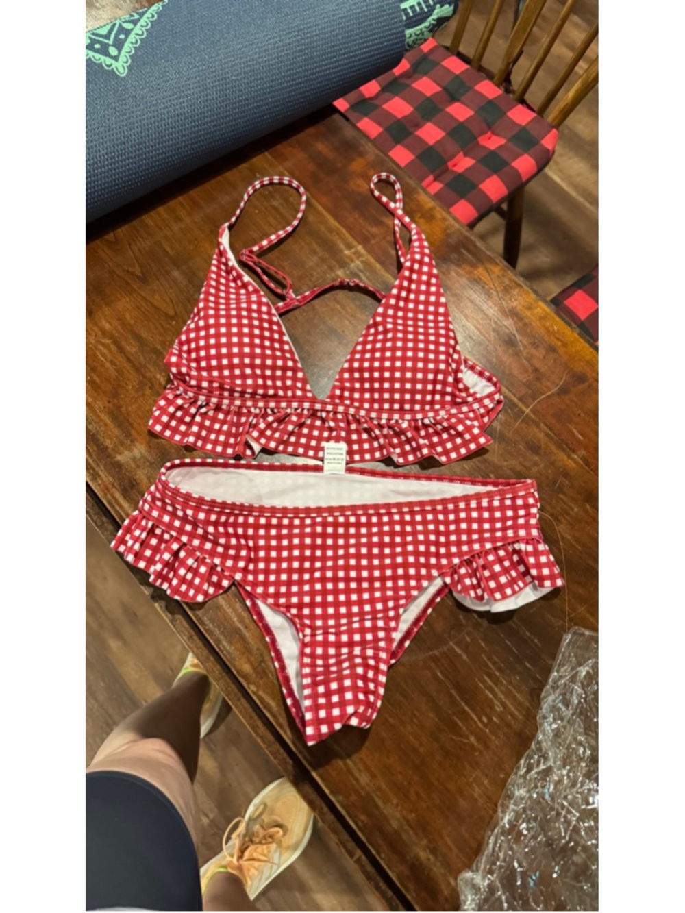 Retro Red Bikini with Sweetheart Neckline and High-Waisted Bottoms medium - Picture 3 of 5